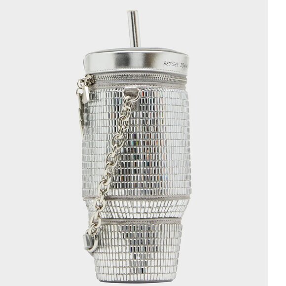 NWT Betsey Johnson Kitsch Hydration Honey Silver Tumbler Crossbody Bag - Picture 4 of 5